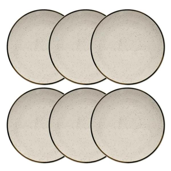 Jogo de Pratos Cerâmica Sobremesa Kit 6pcs 20cm Oxford Rustico Unni Brisa