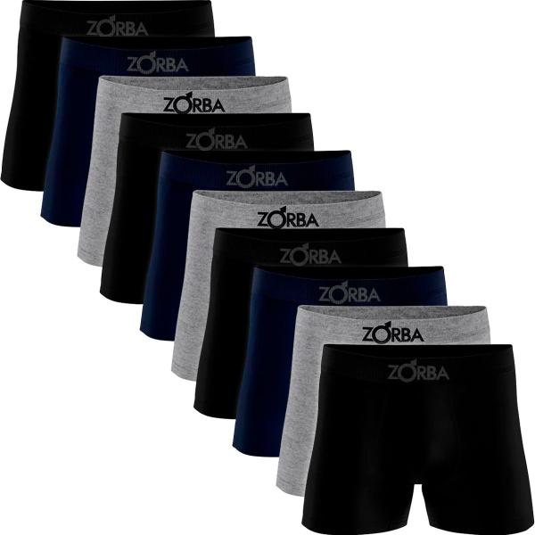 Kit 10 Cuecas Zorba Boxer Algodão Box Elástico Sem Costura Cueca Masculina Co...