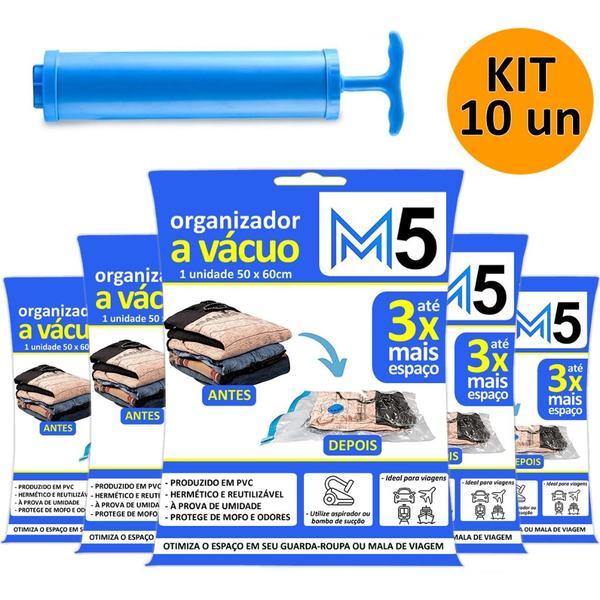 Kit 10 Saco a Vácuo 50x60cm Organizador Hermético para Mala de Viagem Guarda ...