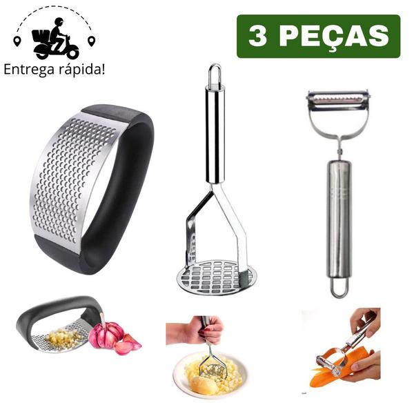Kit Amassador de Batata Descascador e Esmagador Aço Inox Cozinha achadinhos da shoppe casa baratinho