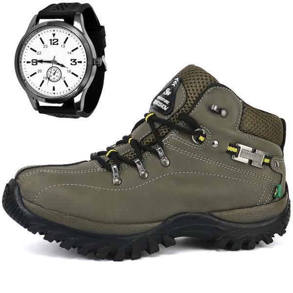 Kit Bota Coturno Adventure Cano Médio Lançamento + Relógio - Sw Shoes Imagem de Kit Bota Coturno Adventure Cano Médio Lançamento + Relógio