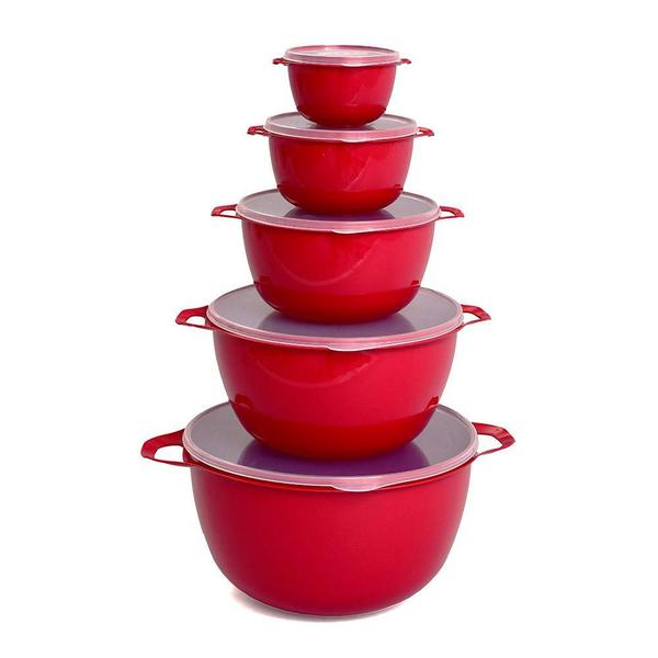 Kit Bowls Plásticos 5 Peças Com Tampa Bacia Multiuso MB - Vermelho Imagem de Kit Bowls Plásticos 5 Peças Com Tampa Bacia Multiuso MB - Vermelho