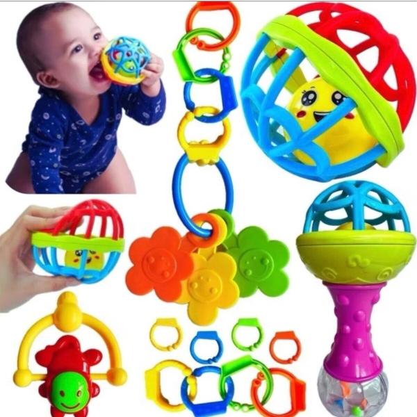 Kit Brinquedos Bebê Chocalhos Coloridos Educativos Para Estímulo Sensorial Em Casa Em Estoque