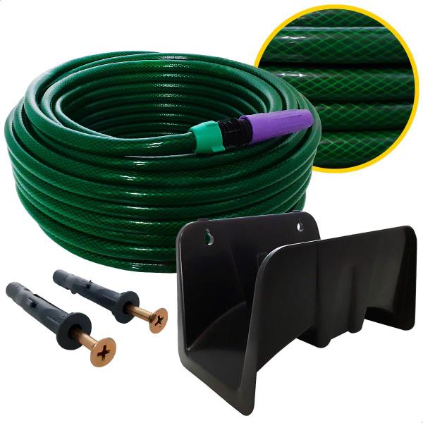 Kit Completo de Mangueira de Jardim Verde Trançada com Suporte Esguicho União...