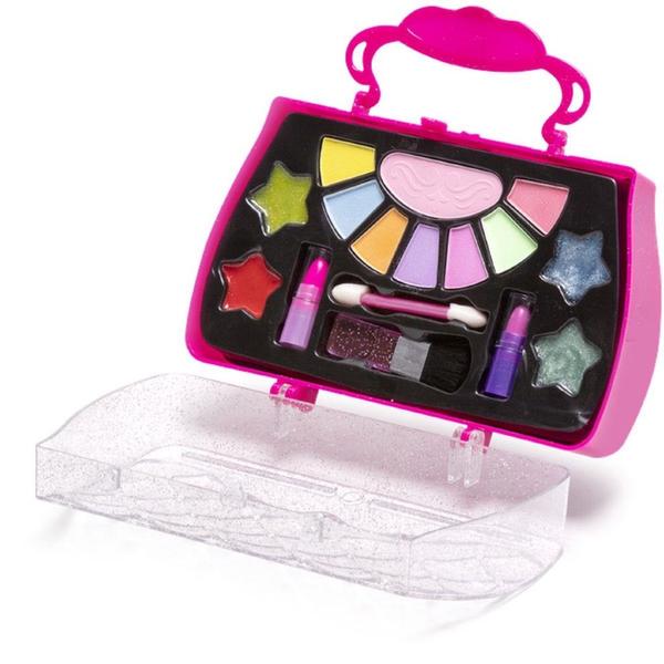 Kit maquiagem infantil estojo completo com sombra gloss batom pincel para menina moça presente dia das crianças maleta - Polibrinq