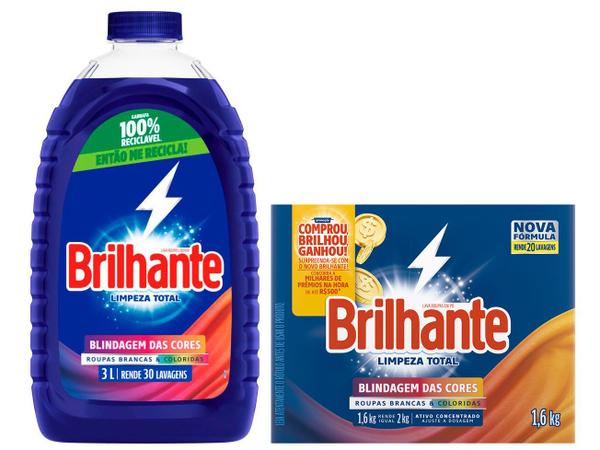 Kit Sabão Líquido Lava Roupas Brilhante Limpeza 