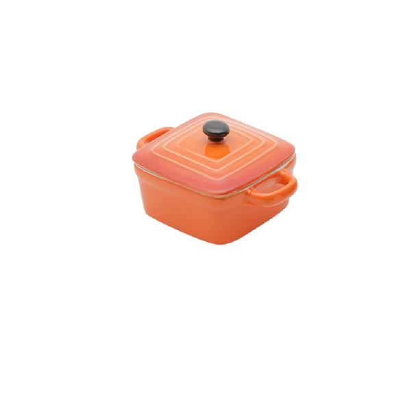 Mini panela Quadrada porcelana, com tampa - Laranja - Bon Gourmet Imagem de Mini panela Quadrada porcelana, com tampa - Laranja
