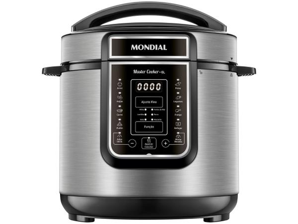 MONDIAL Panela de Pressão Elétrica Digital 6L, Preto/Inox, 1000W, 110V - PE-60-6L-I