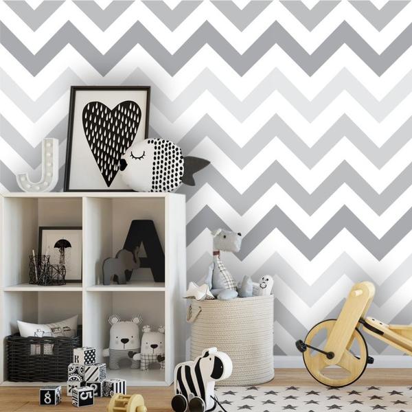 Papel de Parede Chevron em tons de Cinza e Branco - Inove Papéis De Parede Imagem de Papel de Parede Chevron em tons de Cinza e Branco