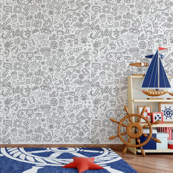 Papel de Parede Desenho para Colorir Cinema 2,70x0,57m - Quartinhos Imagem de Papel de Parede Desenho para Colorir Cinema 2,70x0,57m