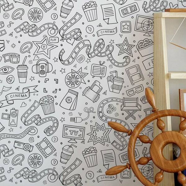 Papel de Parede Desenho para Colorir Cinema 2,70x0,57m - Quartinhos Imagem de Papel de Parede Desenho para Colorir Cinema 2,70x0,57m