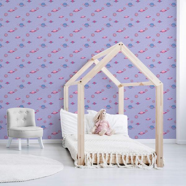 Papel de Parede Espaço Planetas para Quarto Menina 57x270cm - Quartinhos Imagem de Papel de Parede Espaço Planetas para Quarto Menina 57x270cm