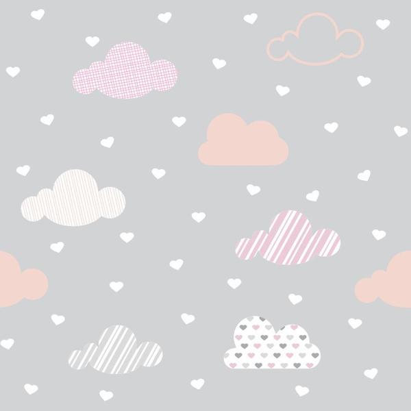 Papel de Parede Infantil Corações com Nuvens - Inove Papéis De Parede Imagem de Papel de Parede Infantil Corações com Nuvens