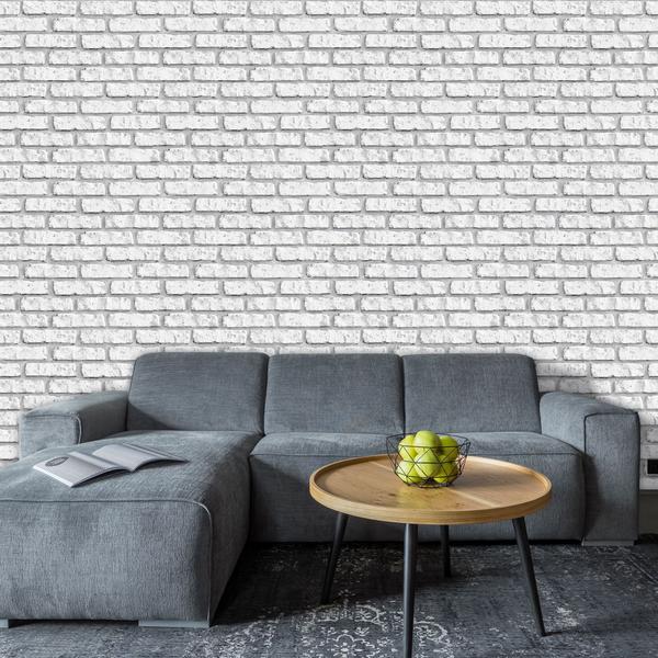 Papel de Parede Tijolinho Branco 3D 2,70 x 0,57m - Quartinhos Imagem de Papel de Parede Tijolinho Branco 3D 2,70 x 0,57m