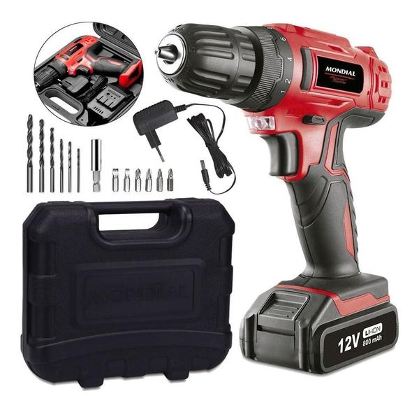 Parafusadeira E Furadeira Bateria 12v Fpf-06m Bivolt - Mondial. Imagem de Parafusadeira E Furadeira Bateria 12v Fpf-06m Bivolt - Mondial.