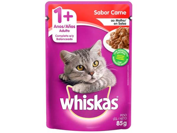 Ração Úmida para Gato Adulto Sachê - Whiskas Carne ao Molho 85g Imagem de Ração Úmida para Gato Adulto Sachê