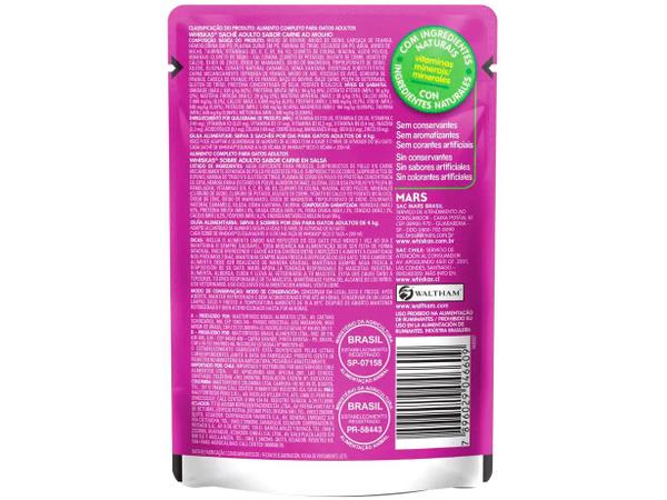 Ração Úmida para Gato Adulto Sachê - Whiskas Carne ao Molho 85g Imagem de Ração Úmida para Gato Adulto Sachê