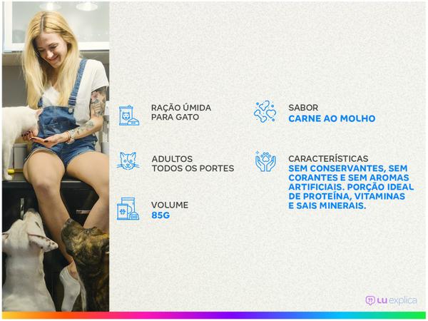 Ração Úmida para Gato Adulto Sachê - Whiskas Carne ao Molho 85g Imagem de Ração Úmida para Gato Adulto Sachê