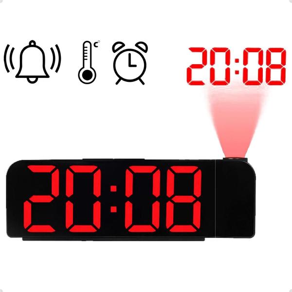Relógio Despertador Digital De Led Com Temperatura Alarme Projetor De Parede Linha Premium