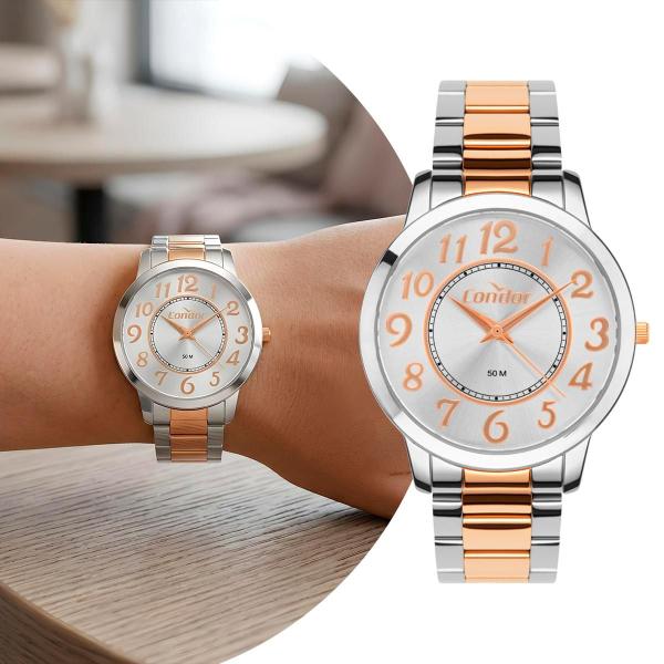 Relógio Feminino Bicolor Prata e Rosé Fashion Luxo Condor