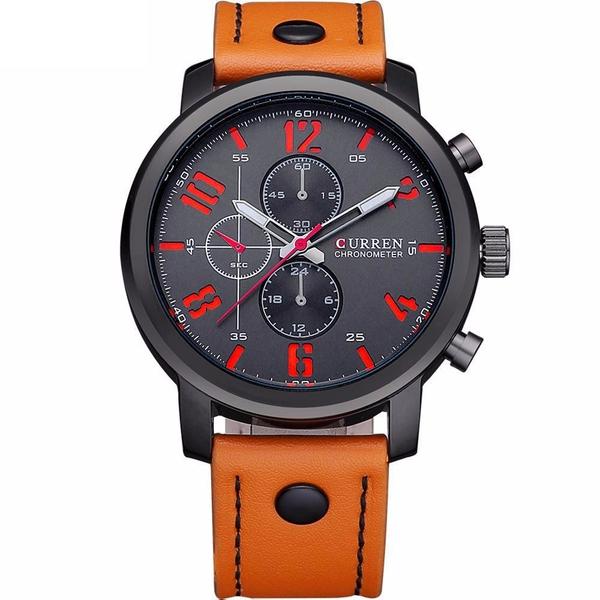 Relógio masculino curren pulseira de couro esportivo militar Clearance