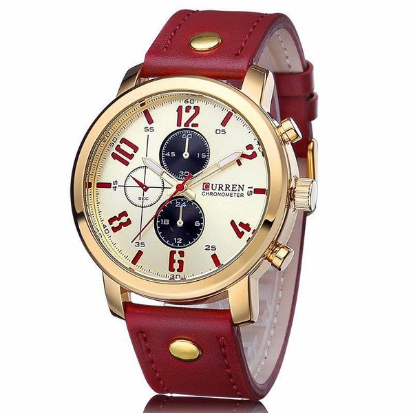 Relógio masculino curren pulseira de couro esportivo militar Clearance