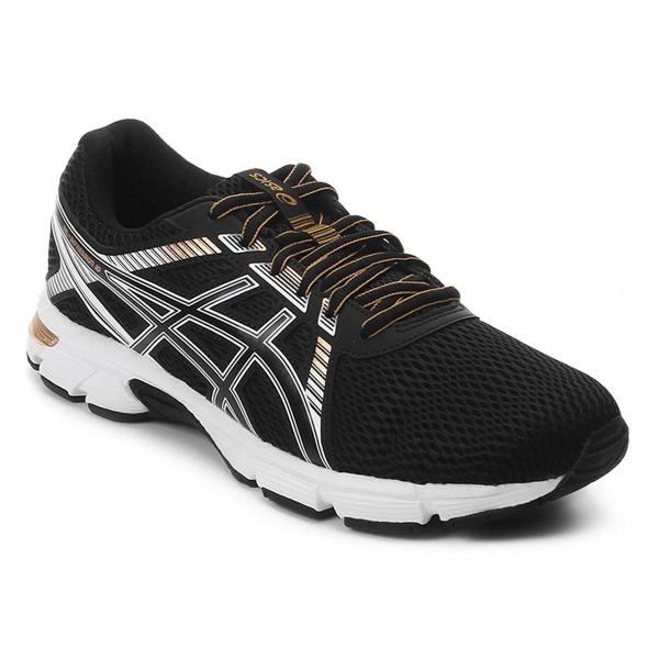 tenis asics preto e dourado