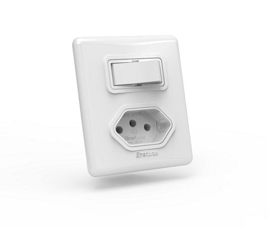 01 Interruptor simples + 01 Tomada 10 A / 250V de sobrepor com caixa padrão Branco - Linha E Enerbras - Enerbrás Menor preço em 01 Interruptor simples + 01 Tomada 10 A / 250V de sobrepor com caixa padrão Branco - Linha E Enerbras - Enerbrás