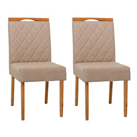 02 cadeiras em madeira maciça estofada no tecido linho bege ferrugine design 100% madeira -
