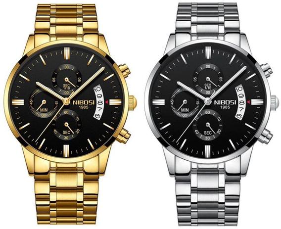 02 Relógios Nibosi 2309 Ponteiros Pequenos Funcionais Estojo Original Aço  Inox Masculino Analógico Diversas cores - Relógio Masculino - Magazine Luiza