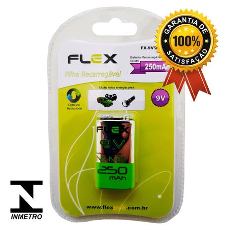1 Unidade Bateria Recarregável 9V 250Mah FX-9V/25B1 - Flex Menor preço em 1 Unidade Bateria Recarregável 9V 250Mah FX-9V/25B1 - Flex