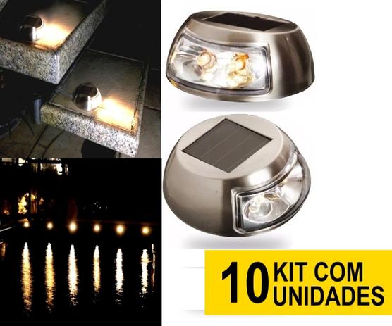 10 Luminária Solar jardim 2 led branco quente parede arandela inox chão parede escada prova de água - Ecoforce Menor preço em 10 Luminária Solar jardim 2 led branco quente parede arandela inox chão parede escada prova de água - Ecoforce