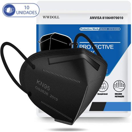 10 Máscaras Descartáveis Preta KN95 PFF2 WWDoll Cód Anvisa Menor preço em 10 Máscaras Descartáveis Preta KN95 PFF2 WWDoll Cód Anvisa