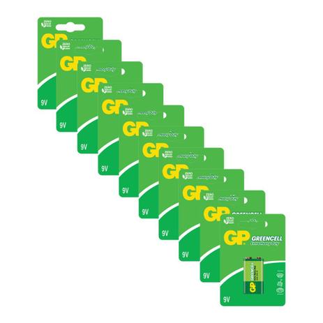 Menor preço em 10 pilhas GP Batteries Greencell Zinco Carvão 9V 1604G-C1X10