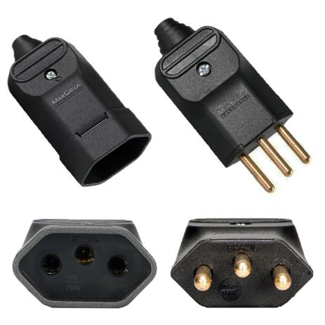 10 tomada femea 10 plug macho 3 pinos 10a prensa cabos preto - MARGIRIUS Menor preço em 10 tomada femea 10 plug macho 3 pinos 10a prensa cabos preto - MARGIRIUS