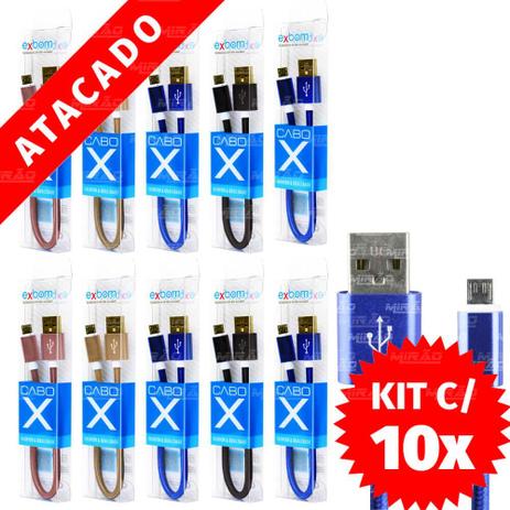 10 Unidades de Cabo X Micro USB V8 Revestido Fast Charge 30cm - Exbom Menor preço em 10 Unidades de Cabo X Micro USB V8 Revestido Fast Charge 30cm - Exbom
