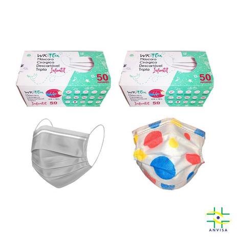 100 Máscara Proteção Tripla Infantil Branco E Bolas Anvisa - WK-flex Menor preço em 100 Máscara Proteção Tripla Infantil Branco E Bolas Anvisa - WK-flex