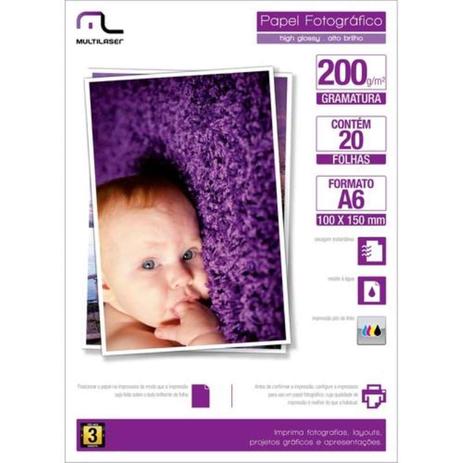 12 Papel Glossy Foto 10X15 200g 20 Folhas PE010 - Multilaser Menor preço em 12 Papel Glossy Foto 10X15 200g 20 Folhas PE010 - Multilaser