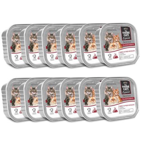 12 Unidades Ração Úmida para Gatos Three Cats Patê de Carne 90g - Ração three cats Menor preço em 12 Unidades Ração Úmida para Gatos Three Cats Patê de Carne 90g - Ração three cats