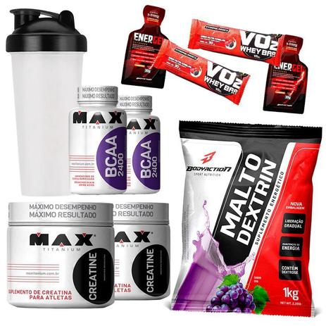 1x Maltodextrina 1kg 2x Creatina 100g 2x Bcaa 2400 60caps Coqueteleira Gel Barra proteina - Body action Menor preço em 1x Maltodextrina 1kg 2x Creatina 100g 2x Bcaa 2400 60caps Coqueteleira Gel Barra proteina - Body action
