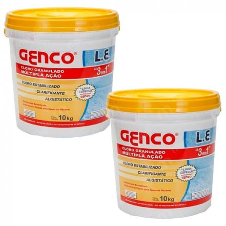 2 Baldes de Cloro 10kg 3 em 1 Cloro Clarificante e Algistatico Genco Menor preço em 2 Baldes de Cloro 10kg 3 em 1 Cloro Clarificante e Algistatico Genco