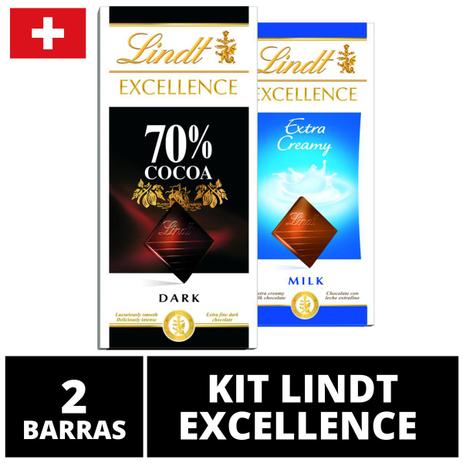 2 Barras| Chocolate Suiço Lindt Excellence| Cacau Nobre| Sabores Sortidos| 2x100g -