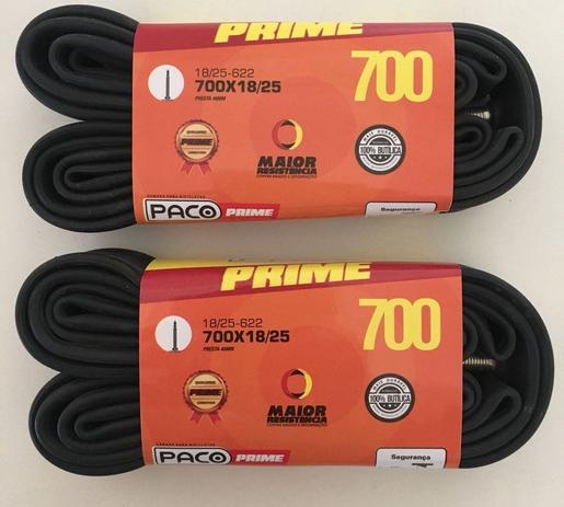 2 Câmaras de Ar Paco Aro 700 x 18/25 Com Válvula Presta 48mm Menor preço em 2 Câmaras de Ar Paco Aro 700 x 18/25 Com Válvula Presta 48mm