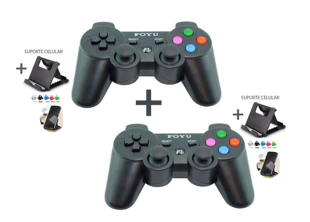 2 Controle Compatível com ps3 sem fio joystick Foyu + 2 Suporte - Controle  PS3 / Dualshock 3 - Magazine Luiza