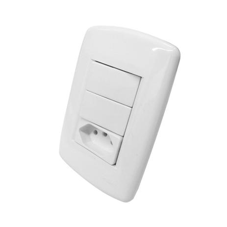 2 Interruptores Paralelos e 1 Tomada Univ 2P+T 10A Com Placa 4x2 (Branco) - Montreal Plus imp - Dicompel Menor preço em 2 Interruptores Paralelos e 1 Tomada Univ 2P+T 10A Com Placa 4x2 (Branco) - Montreal Plus imp - Dicompel
