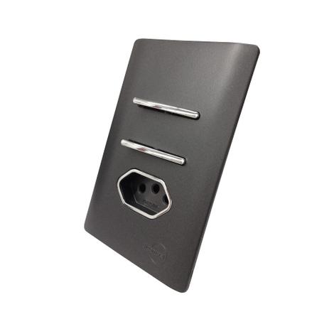 2 Interruptores Paralelos + Tomada Universal 2P+T 10A Cromados Com Placa 4x2 Preta - Novara Colors icn - Dicompel Menor preço em 2 Interruptores Paralelos + Tomada Universal 2P+T 10A Cromados Com Placa 4x2 Preta - Novara Colors icn - Dicompel