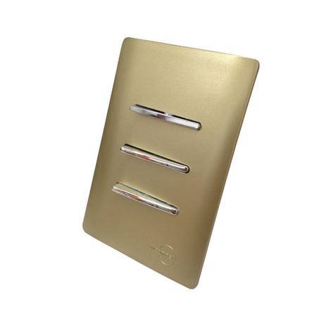 2 Interruptores Simples + 1 Interruptor Paralelo Cromados Com Placa 4x2 Dourada - Novara Colors icn - Dicompel Menor preço em 2 Interruptores Simples + 1 Interruptor Paralelo Cromados Com Placa 4x2 Dourada - Novara Colors icn - Dicompel