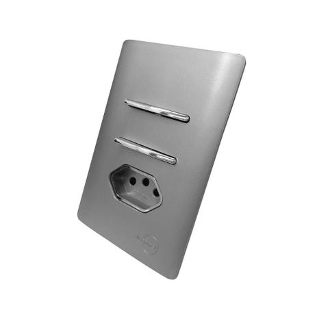 2 Interruptores Simples + Tomada Universal 2P+T 10A Com Placa 4x2 Aço - Novara Colors icn - Dicompel Menor preço em 2 Interruptores Simples + Tomada Universal 2P+T 10A Com Placa 4x2 Aço - Novara Colors icn - Dicompel