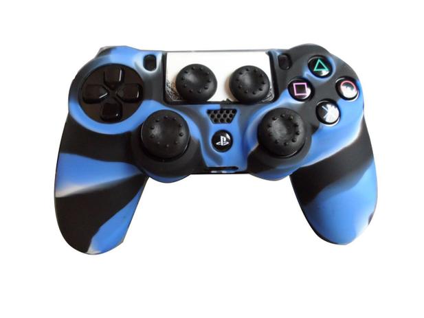 2 Kits Capa E Grips Pra Controle Ps4 Preto Com Azul - Sony Menor preço em 2 Kits Capa E Grips Pra Controle Ps4 Preto Com Azul - Sony