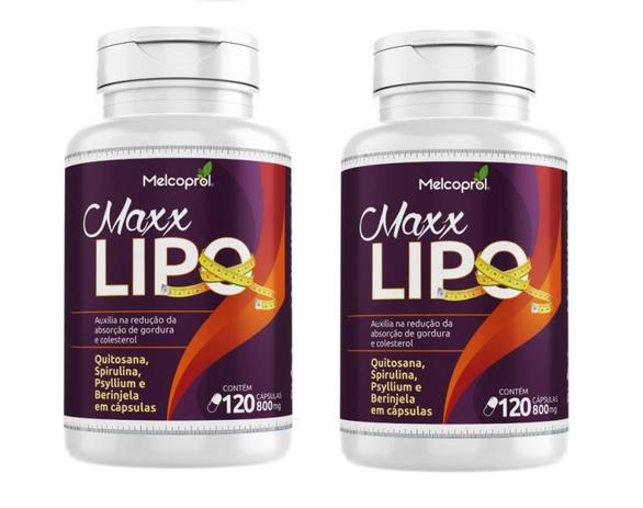2 Maxx Lipo 120 Caps de 800 mg - Quitosana, Spirulina, Psyllium e Berinjela - Melcoprol Menor preço em 2 Maxx Lipo 120 Caps de 800 mg - Quitosana, Spirulina, Psyllium e Berinjela - Melcoprol